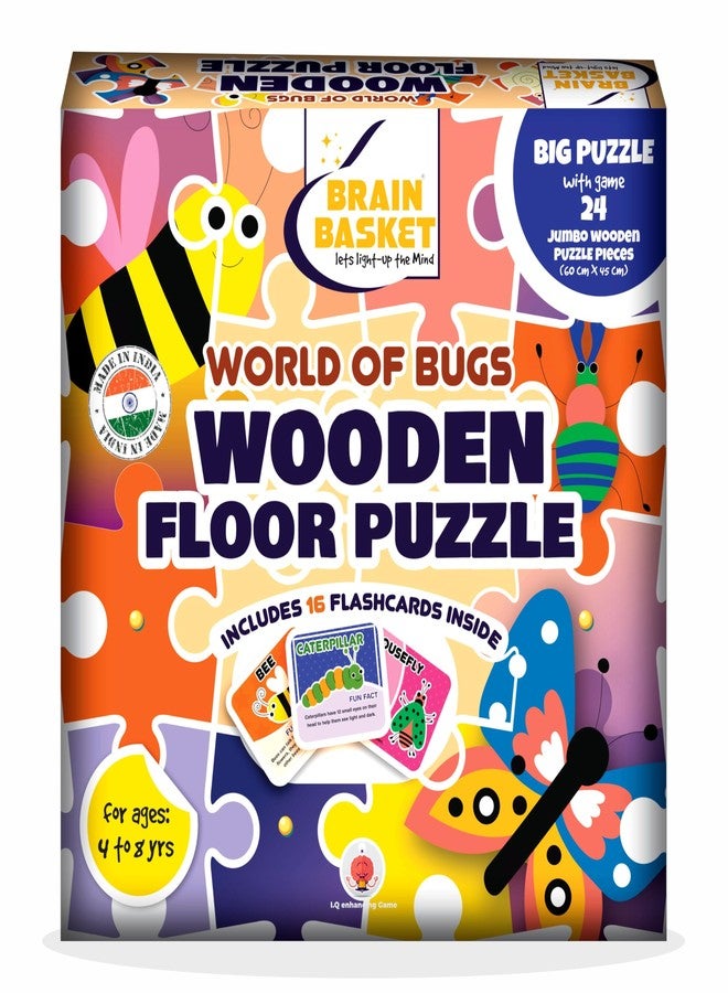 BRAIN BASKET World of Bugs & Insects Floor Puzzle | Wooden Jigsaw Puzzle for Kids | Fun Facts Animal Riddles, Educational Toys, Gifts for Boys & Girls Ages 4+ Years Puzzle and Scrabble Game for Kids - Image 1